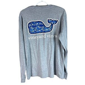 Vineyard Vines Whale Long Sleeve Pocket T Shirt Mens M Gray Cotton Stretch READ‎